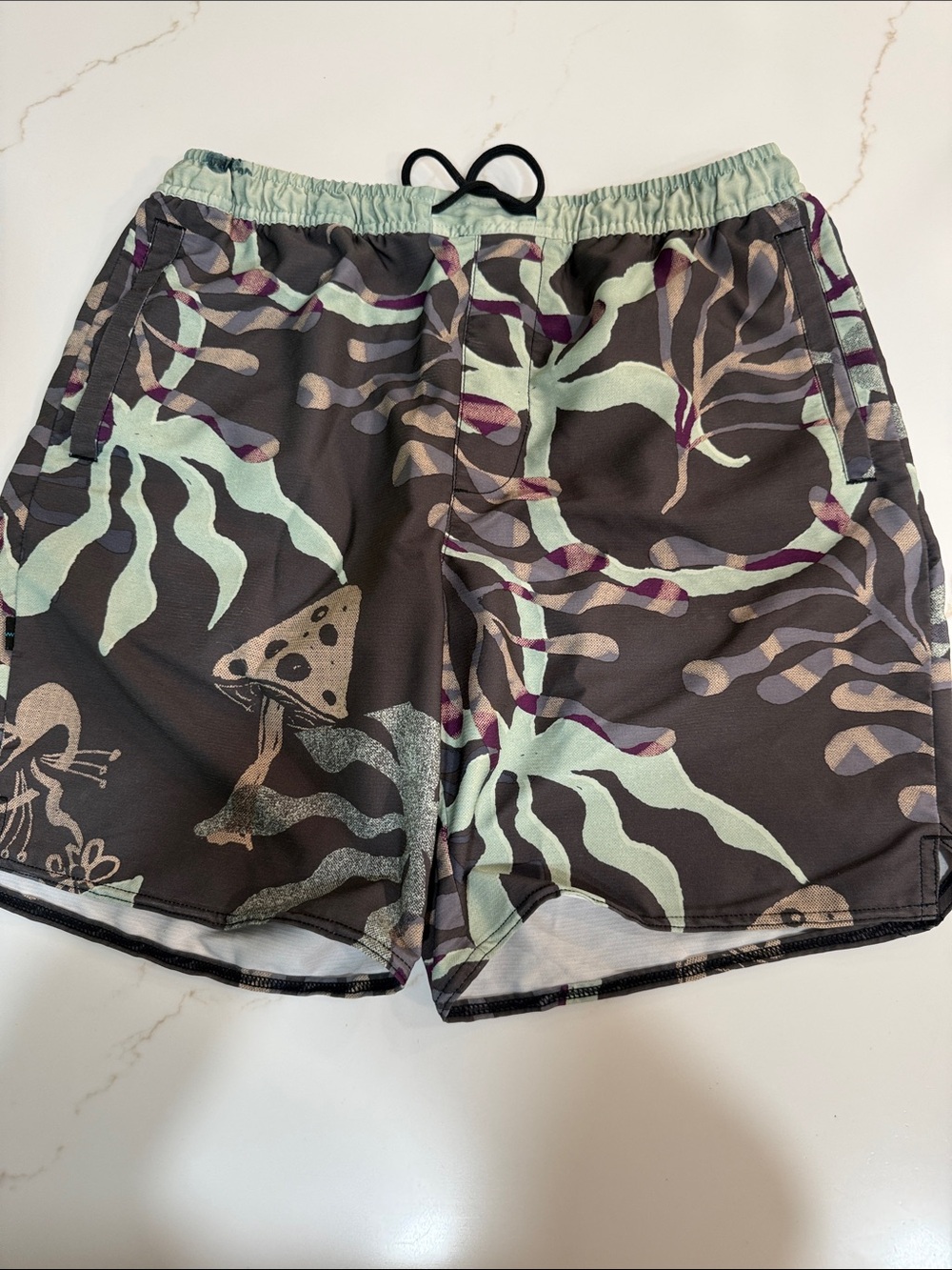 Stance Men's Black Swim Trunks with Mint & Purple Botanical Print
